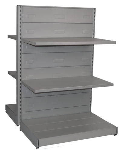 Modulo di scaffale metallico per negozio a centro stanza colore alluminio cm. 97x60x140h