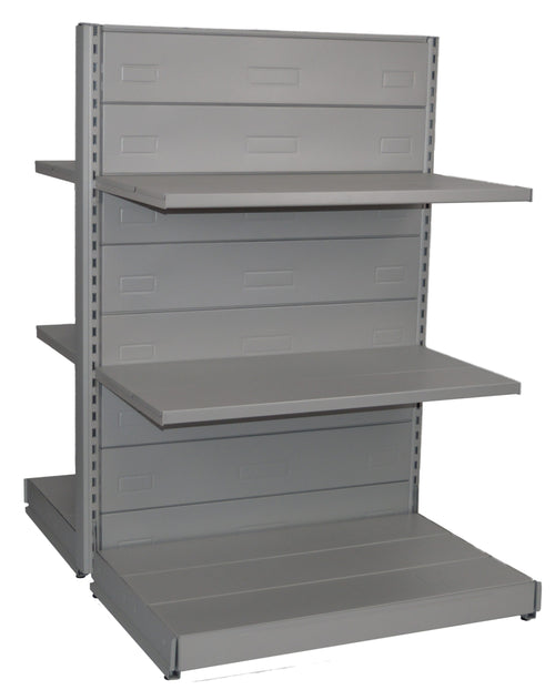 Modulo di scaffale metallico per negozio a centro stanza colore alluminio cm. 97x60x140h