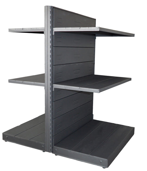 Modulo di scaffale in metallo per negozio a centro stanza colore nero ghisa cm. 100x60x140h