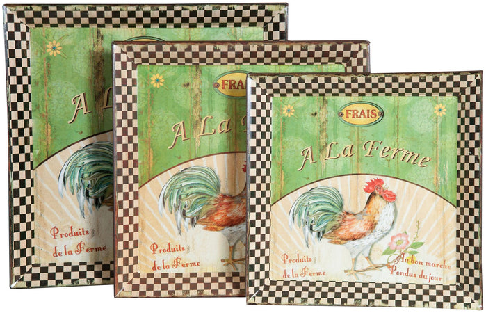 Biscottini Set 3 vassoi in policarbonato decorato anticato A LA FERME GREEN