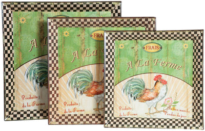 Biscottini Biscottini Set 3 vassoi policarbonato decorato anticato A LA FERME GREEN 32x32x4