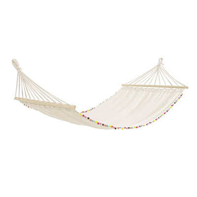 Amaca Pon-Pon in tessuto singola 200 x 100 cm, 1 posto dondolo da giardino con asta in legno