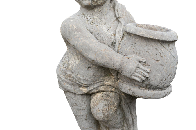 Biscottini Vecchia statua raffigurante una coppia putti con un vaso in pietra Molto solida