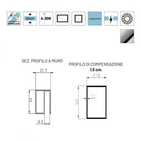 Box doccia 2 lati Scorrevole a doppia porta trasparente 8mm FUCSIA