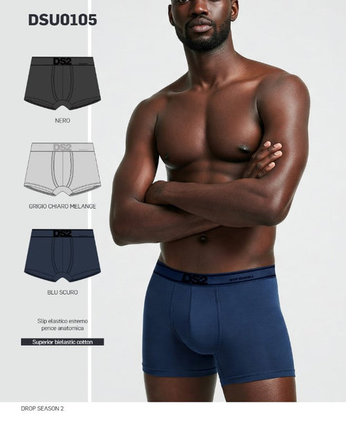 Boxer DSU0105 ! Drop Season –Set 3 Boxer Uomo Cotone Stretch Premium Nero, Bianco e Grigio