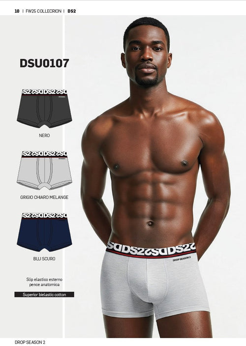 Boxer DSU0107 ! Drop Season –Set 3 Boxer Uomo Cotone Stretch Ultimate Fit Nero, Bianco e Grigio