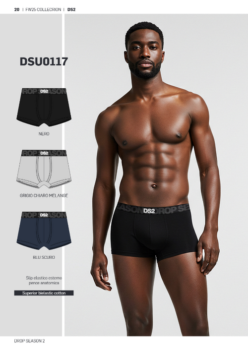 Boxer DSU0117 ! Drop Season – Cotone Stretch Urban Fit Nero, Grigio e Blu