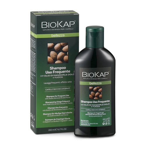 BIOKAP Shampoo idratante Uso Frequente, con Olio di Mandorle Dolci e Yucca Adatto a tutti i tipi di capellI, Rende i capelli luminosi, 200 ml - Naturopatica shop & therapy