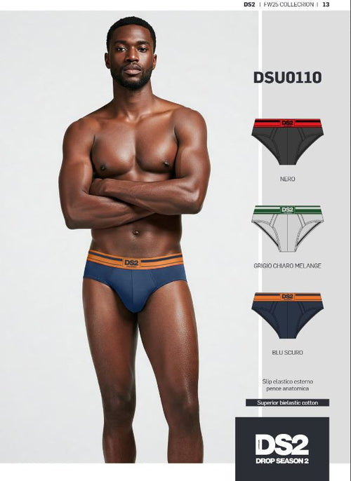Slip DSU0110 ! Drop Season Set 3 Slip Uomo– Cotton Stretch Premium Support Nero, Grigio e Blu