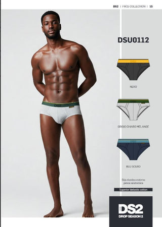 Slip DSU0112 ! Drop Season Set 3 Slip Uomo – Cotone Stretch "Ultimate Support" Nero, Grigio e Blu