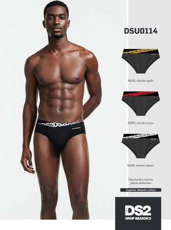 Slip DSU0114 ! Drop Season Set 3 Slip Uomo– Pack Total Black in Cotone Stretch Premium