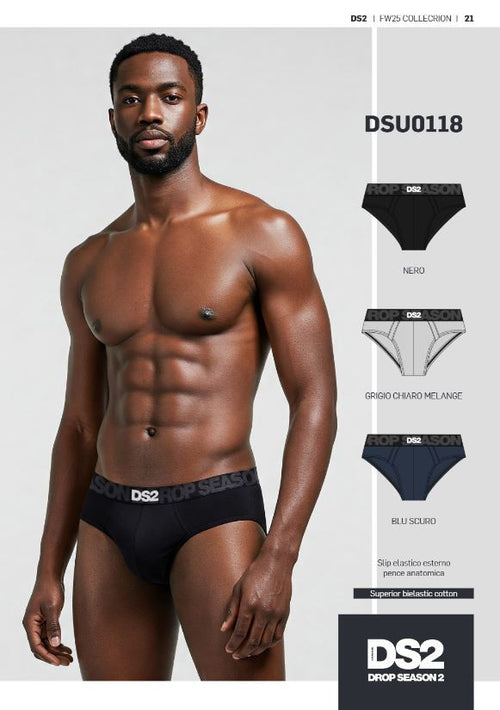 Slip DSU0118 ! Drop Season Set 3 Slip Uomo– Cotone Stretch Urban Navy Nero, Grigio e Blu