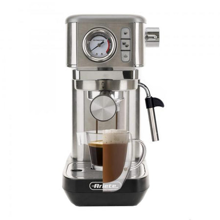 ARIETE METAL CON MANOMETRO (1381/10) - MACCHINA PER CAFFE'' ESPRESSO - POLVERE E CIALDE - 1 O 2 TAZZE - CAPPUCCINATORE - PRESSIONE 15 BAR - 1300W