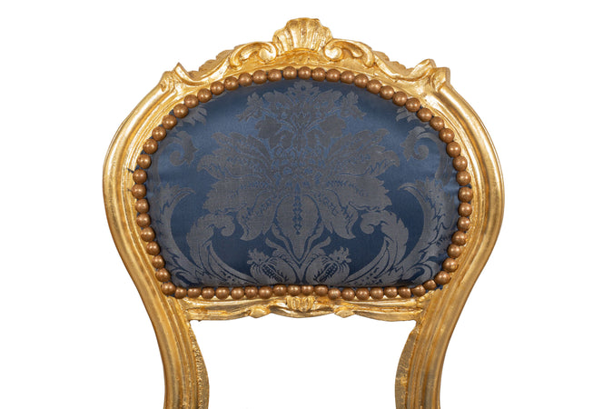 Biscottini Sedia poltroncina stile francese Luigi XVI in legno massello di faggio finitura oro e blu