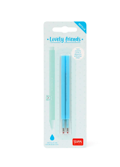 Legami, Set di 2 Refill per Penna Gel Lovely Friends - Inchiostro Azzurro