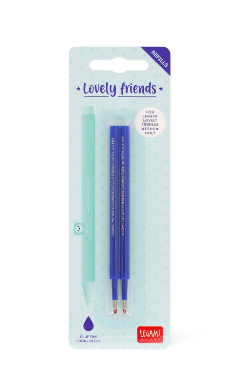 Legami, Set di 2 Refill per Penna Gel Lovely Friends - Inchiostro Blu