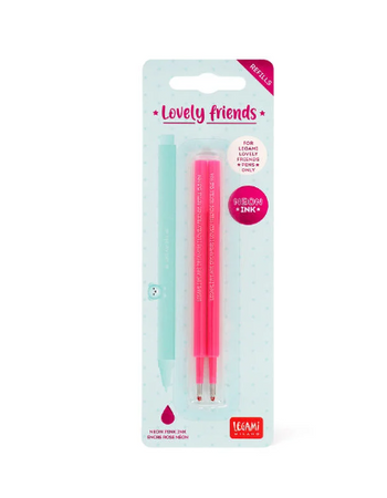 Legami, Set di 2 Refill per Penna Gel Lovely Friends - Inchiostro Rosa Neon