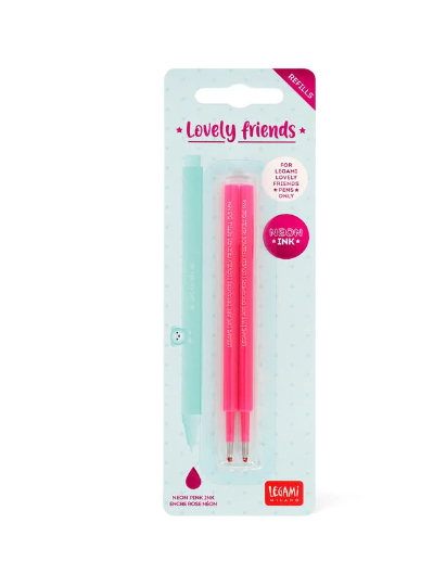 Legami, Set di 2 Refill per Penna Gel Lovely Friends - Inchiostro Rosa Neon