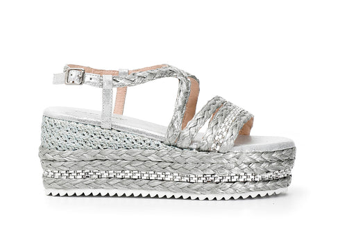 SANDALO INCROCIO CON RAFFIA E STRASS