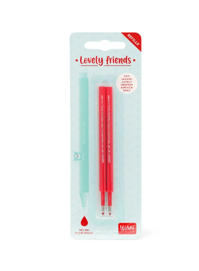 Legami, Set di 2 Refill per Penna Gel Lovely Friends - Inchiostro Rosso
