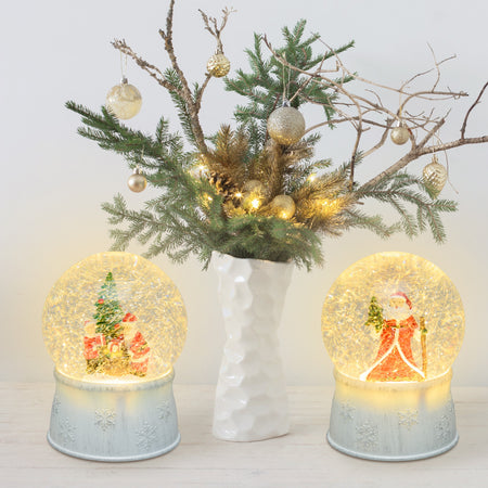 Sfera in vetro palla di neve decorata luminosa con led a luce bianco caldo ø13cm