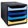 Cassettiera A4 4 Cassetti Big-Box Nero/Multicolore Bee Blue Exacompta