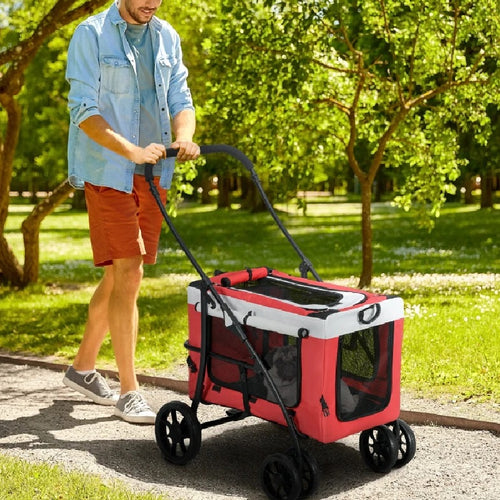 Passeggino per Cani Piccoli con 2 Guinzagli e Custodia Portaoggetti 81x58x97.5cm