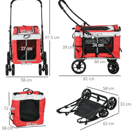 Passeggino per Cani Piccoli con 2 Guinzagli e Custodia Portaoggetti 81x58x97.5cm