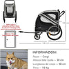 Rimorchio Cani Ingresso a Cerniera Ruote e Bandiera, in Acciaio e tessuto Grigio