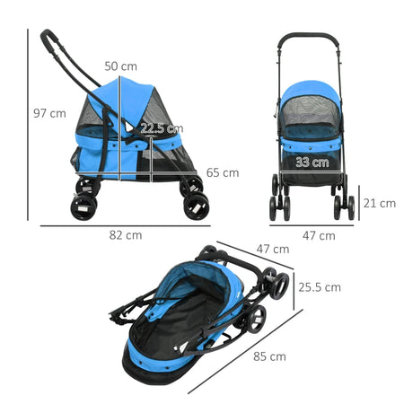 Passeggino Cani Pieghevole con Tettuccio Regolabile e Ruote Girevoli 82x47x97cm