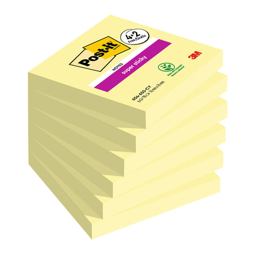 Value Pack 4+2 Post-It Super Sticky, Giallo Canary, 76X76 Mm 90 Fogl/Blocco