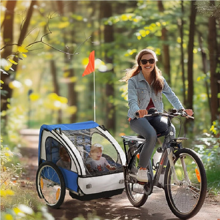 Rimorchio Bici Bambini 2 Posti Cinture di Sicurezza Telaio Acciaio e Copertura