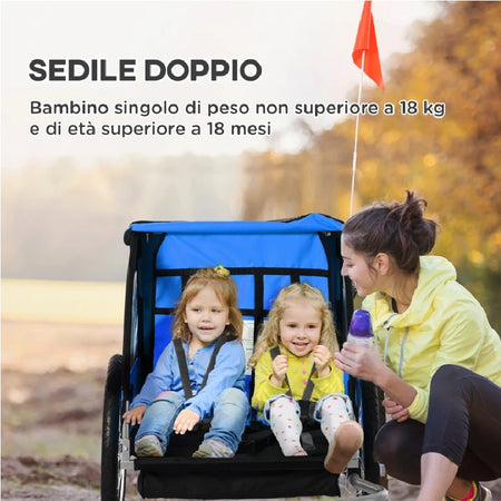 Rimorchio Bici Bambini 2 Posti Cinture di Sicurezza Telaio Acciaio e Copertura