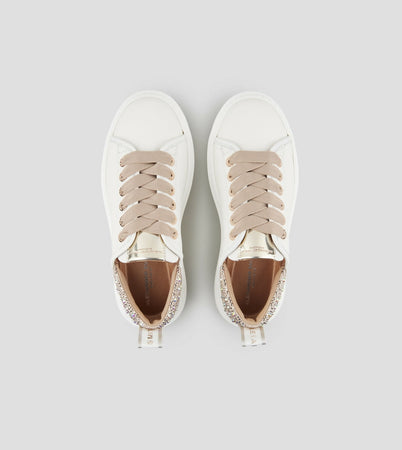 Alexander Smith Donna sneakers in pelle bianca e tallone beige con strass