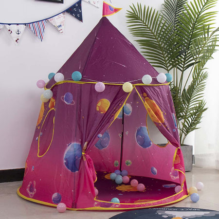Tenda Gioco Bambini Casetta Rosa Castello in Tessuto 120x116 cm Interno ed Esterno