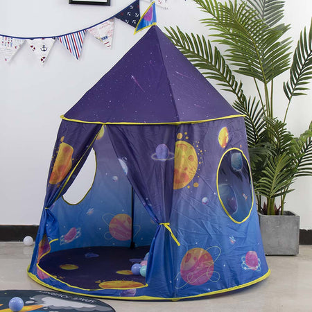 Tenda Gioco Bambini Casetta Blu Castello in Tessuto 120x116 cm Interno ed Esterno