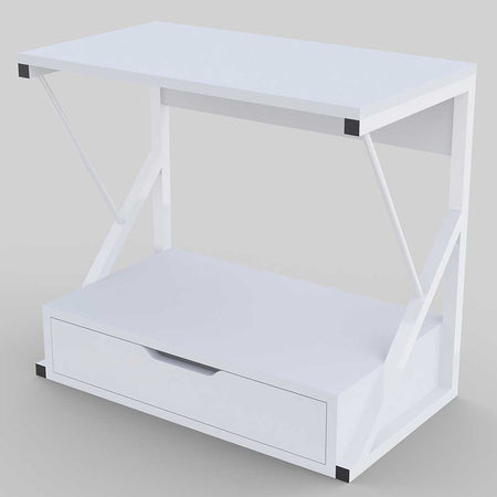Scaffale Supporto Ufficio Porta Stampante con Cassetto Metallo e Legno Bianco 54cm