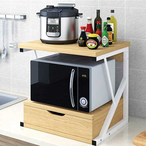 Scaffale Mensola Cucina Mobiletto Porta Microonde con Cassetto Metallo e Legno