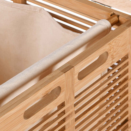 Cesto Porta Biancheria in Legno Bambù Doppio 2 Scomparti 50x35 H60 cm