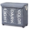 Porta Biancheria 3 Scomparti in tessuto Oxford 4 ruote Pieghevole 65x35x57cm Grigio