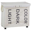 Porta Biancheria 3 Scomparti in tessuto Oxford 4 ruote Pieghevole 65x35x57cm Beige