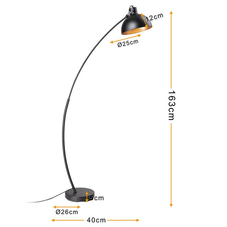 Piantana Industrial ad Arco Nero Oro Lampada da Terra Metallo Verniciato H163cm