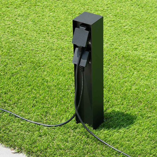 Colonna Elettrica da Giardino Palo 2 Prese Impermeabili Protezione Bambini Nero