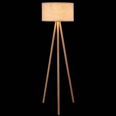 Piantana in Legno da Terra Paralume Design Moderno H150cm E27 Beige Naturale