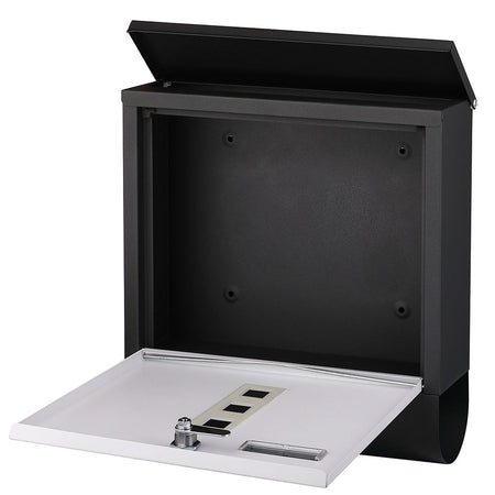 Cassetta Porta Posta Acciaio Verniciato Antiruggine 37x33.5x10 cm 2 Chiavi Bianco Nero
