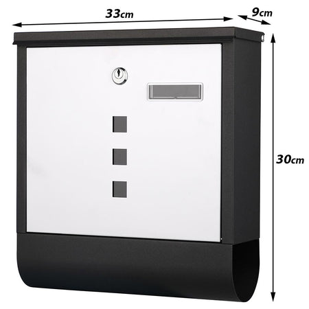 Cassetta Porta Posta Acciaio Verniciato Antiruggine 37x33.5x10 cm 2 Chiavi Bianco Nero