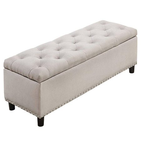 Cassapanca Pouf Contenitore Panca Moderna 121x42 H 43cm con Bottoni Beige