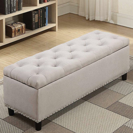 Cassapanca Pouf Contenitore Panca Moderna 121x42 H 43cm con Bottoni Beige