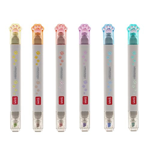 Legami, Set di 6 Evidenziatori Pastello doppia Punta, Tema Meow