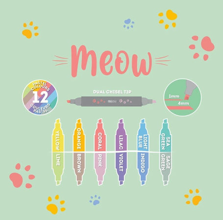Legami, Set di 6 Evidenziatori Pastello doppia Punta, Tema Meow